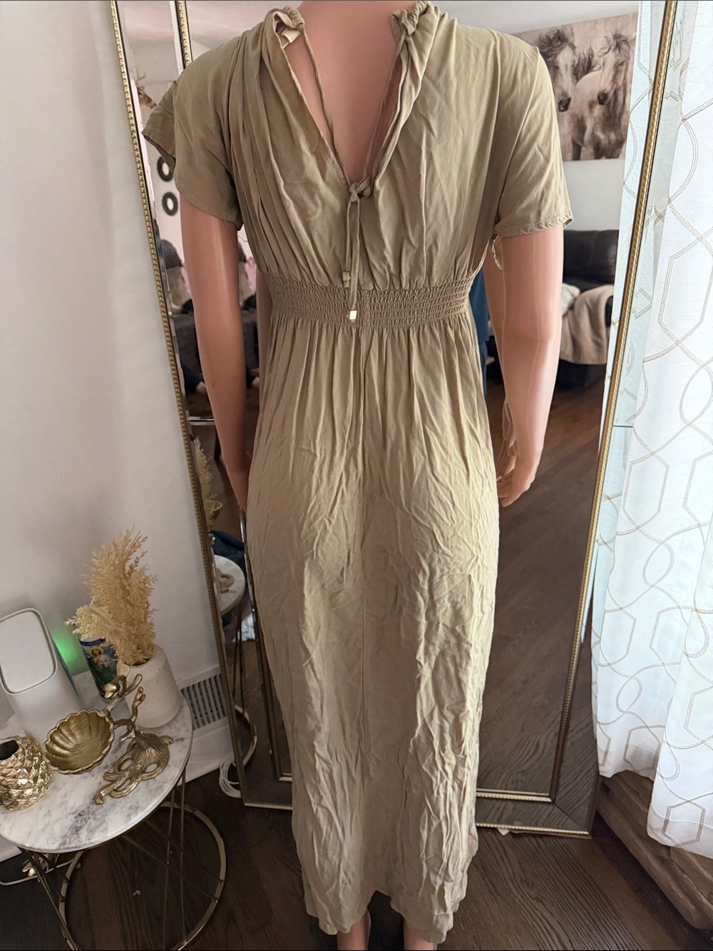 Michael Kors Olive Maxi Dress with Smocked Waist - Picture 4 of 5